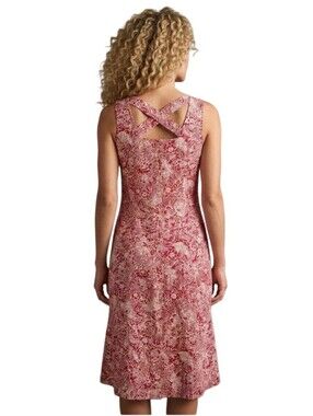 COLDWATER CREEK Sleeveless Red White Floral Sundress Linen Rayon Midi Dress